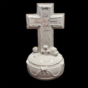 White 7” Roman Porcelain Musical Cross plays “Jesus Loves Me”